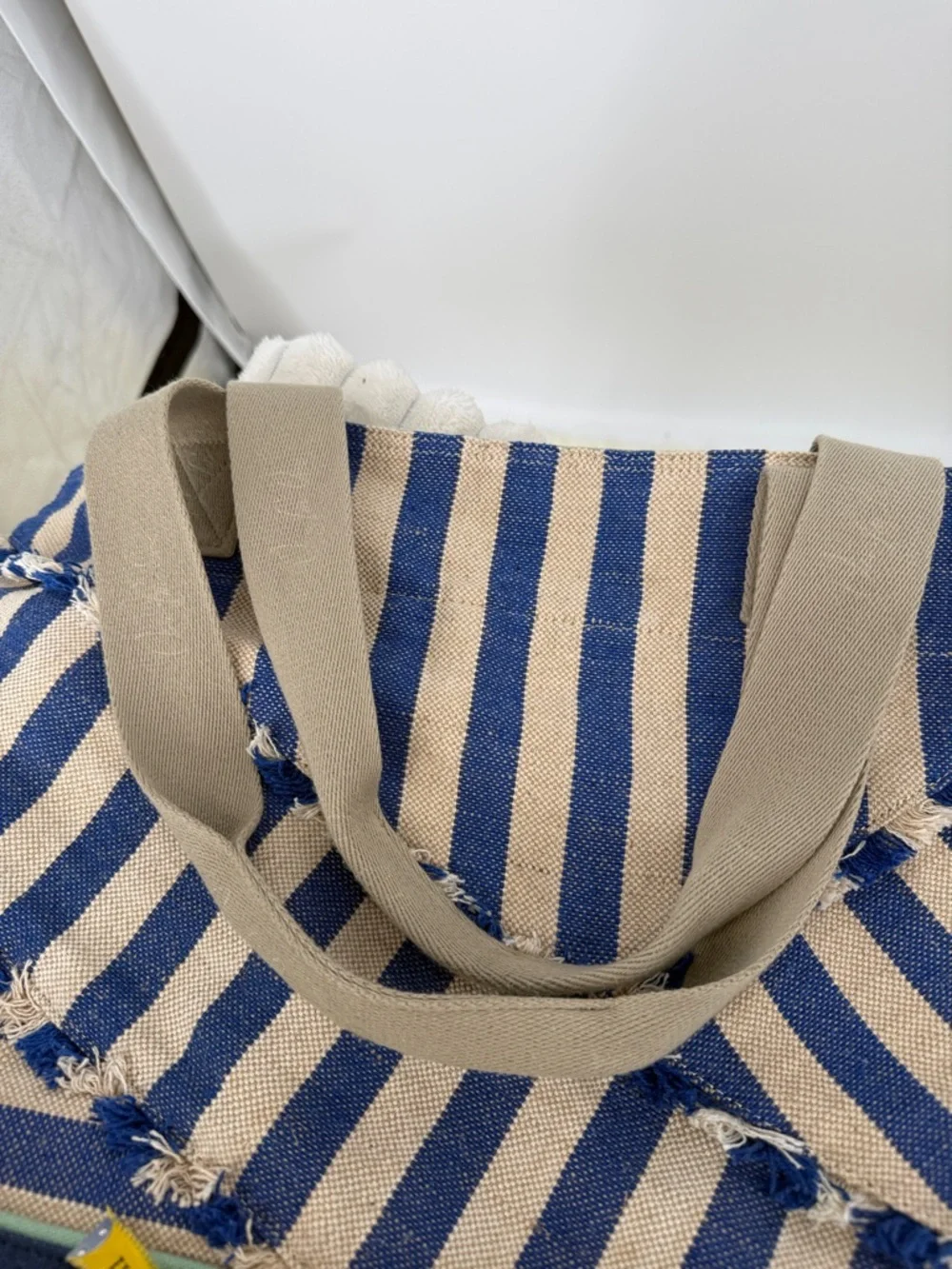 TOMS Blue and Beige Striped “Lakeside” Canvas Tote Bag